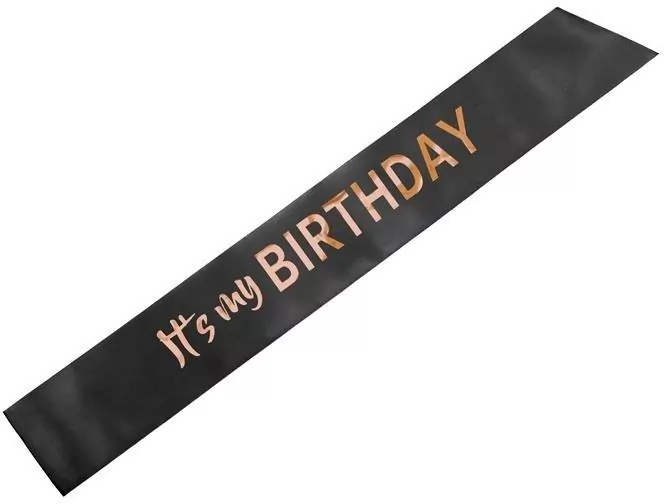 Szarfa Its my birthday czarny 79x9,4 - tantis.pl