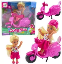 Zestaw mini lalka skuter kask różowy