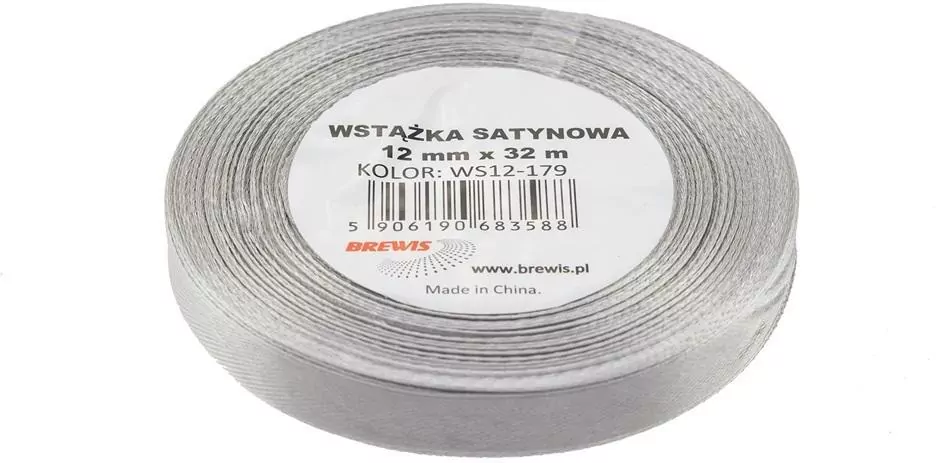 Wstążka satynowa. Srebrna, 12mmx32m - tantis.pl