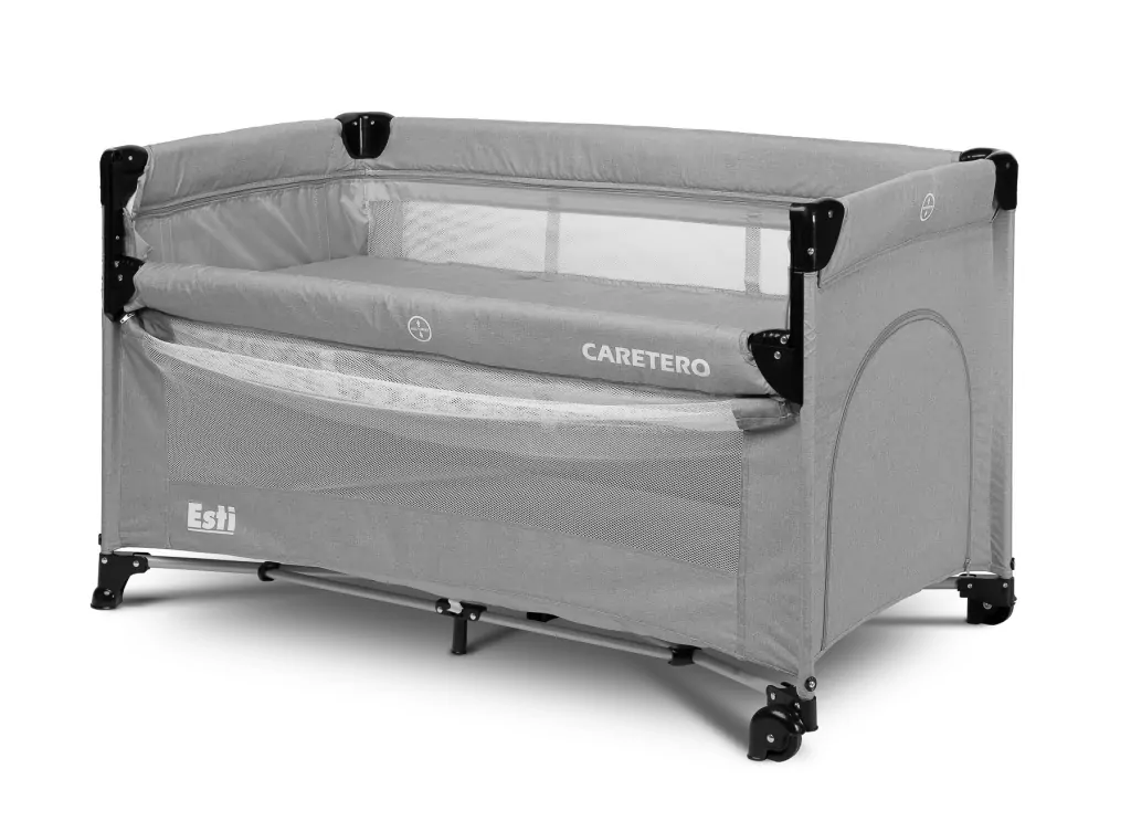Caretero Łóżeczko turystyczne Esti opuszczany bok szare - tantis.pl