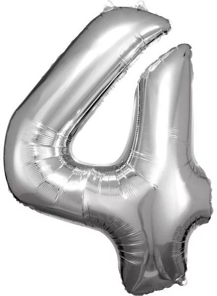 Balon foliowy cyfra 4 srebrna 65x86cm - tantis.pl