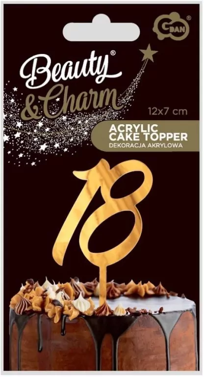 Dekoracja akrylowa na tort 18 urodziny złota - tantis.pl