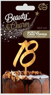 Dekoracja akrylowa na tort 18 urodziny złota