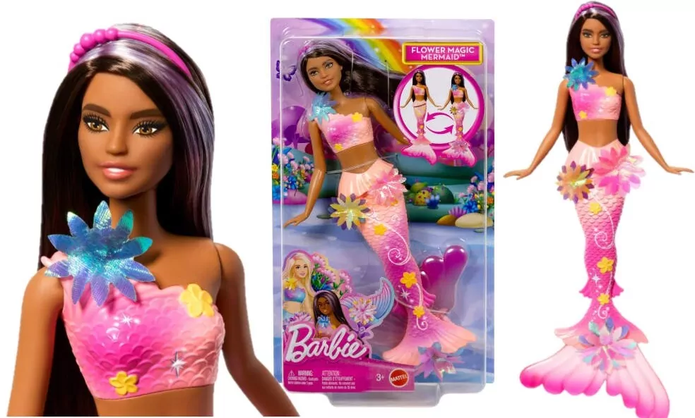 Barbie Syrenka Rozkwitające kwiaty Lalka brunetka - tantis.pl