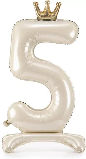 Stojący balon foliowy cyfra 5 84cm jasny krem - tantis.pl