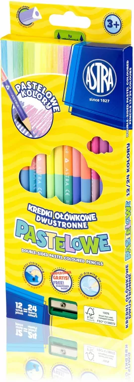 Kredki ołówkowe trójkątne dwustronne pastelowe 12 sztuk 24 kolory - tantis.pl