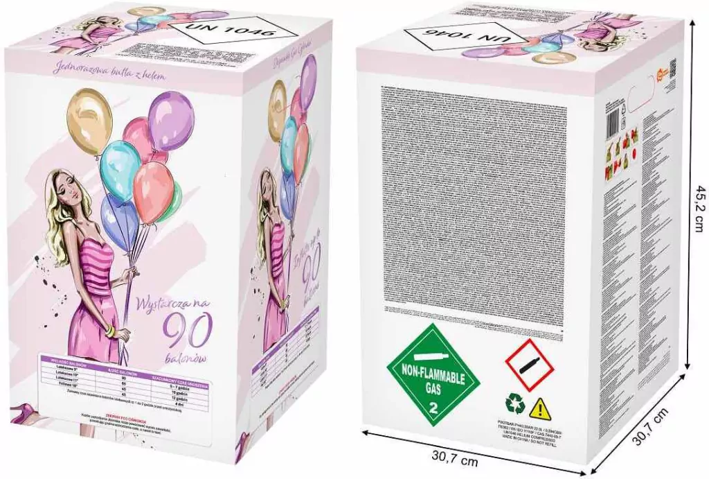 Butla z helem (jednorazowa) na 90 balonów rozm. 9 cali, prod. GoDan HG-BJ90 - tantis.pl