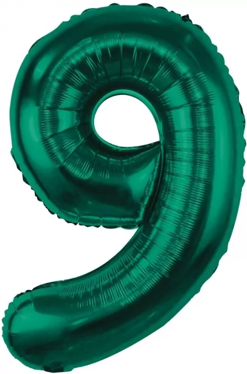 Balon foliowy. Cyfra 9. Zieleń butelkowa 85cm - tantis.pl