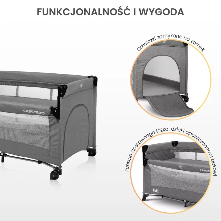 Caratero Łóżeczko turystyczne Esti opuszczany bok brązowe - tantis.pl