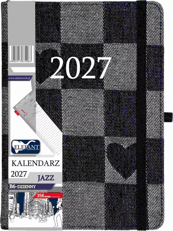 Kalendarz Jazz 2027 B6 dzienny jeans serca - tantis.pl