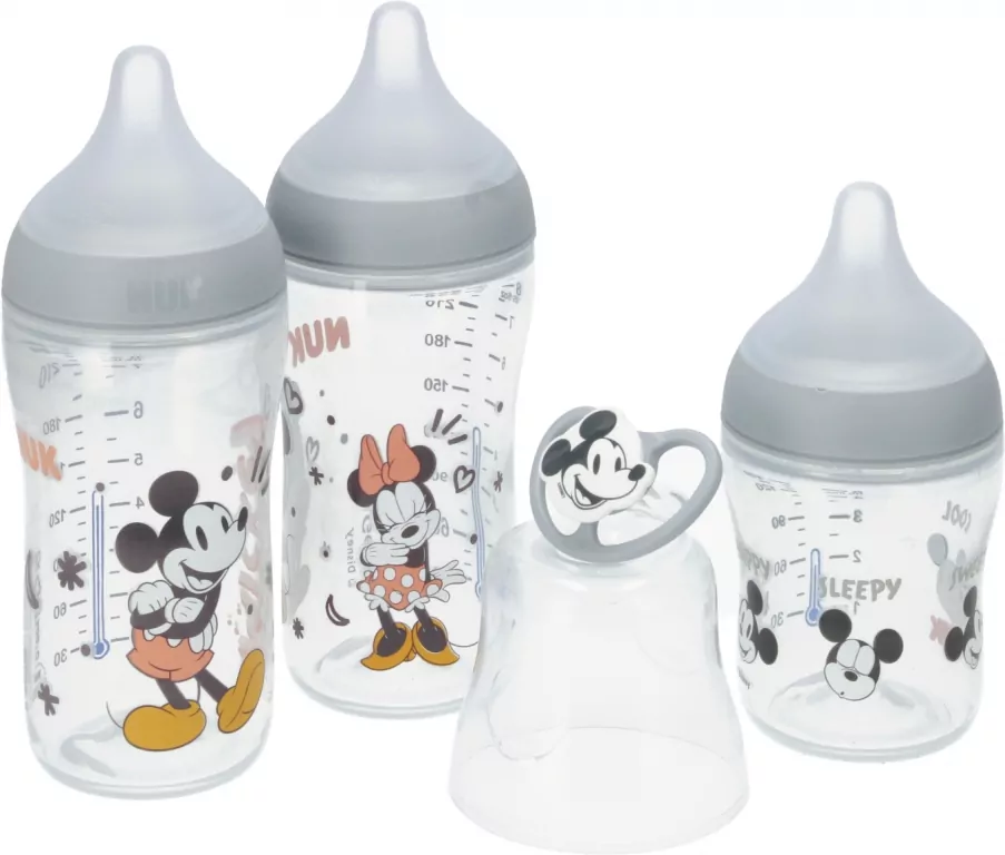 NUK. Perfect Match. Zestaw 4-częściow: 3 butelki, 1 smoczek. Mickie i Minnie - tantis.pl