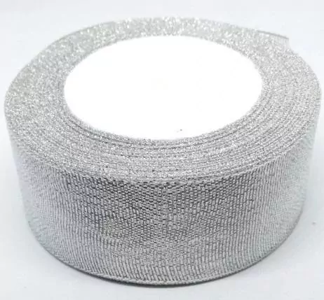 Wstążka brokatowa srebrna 38mmx22m - tantis.pl