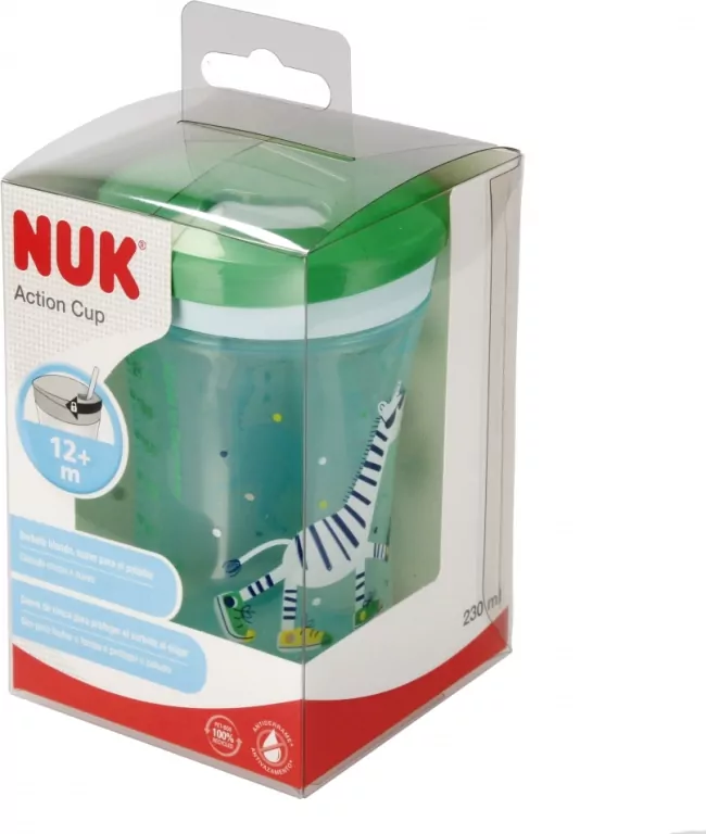 NUK. Atcion Cup. Kubek ze słomką zmieniający kolor 230ml. 12 miesięcy. Żyrafa - tantis.pl