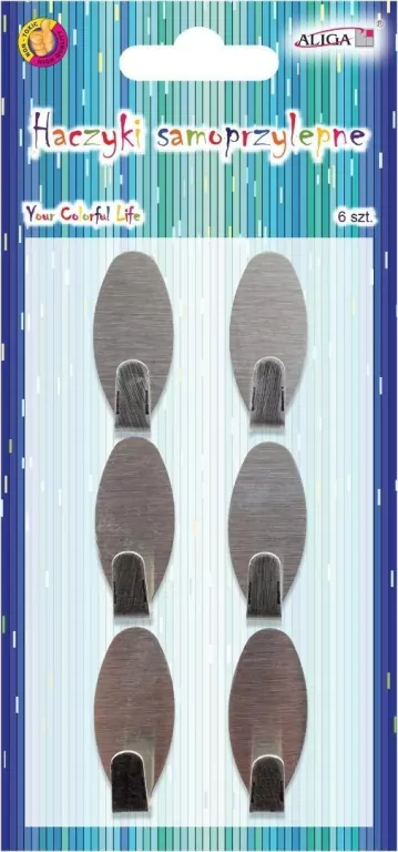 Haczyki samoprzylepne metalowe 1,5x3,5cm 6szt - tantis.pl