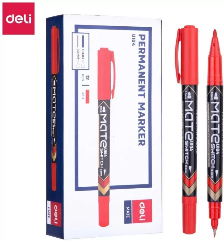 Marker permanentny dwustron. czerwony  DELI - tantis.pl