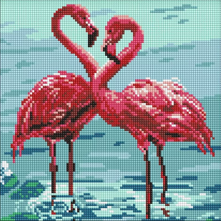 Diamentowa mozaika - Jasne flamingi 30x30cm - tantis.pl