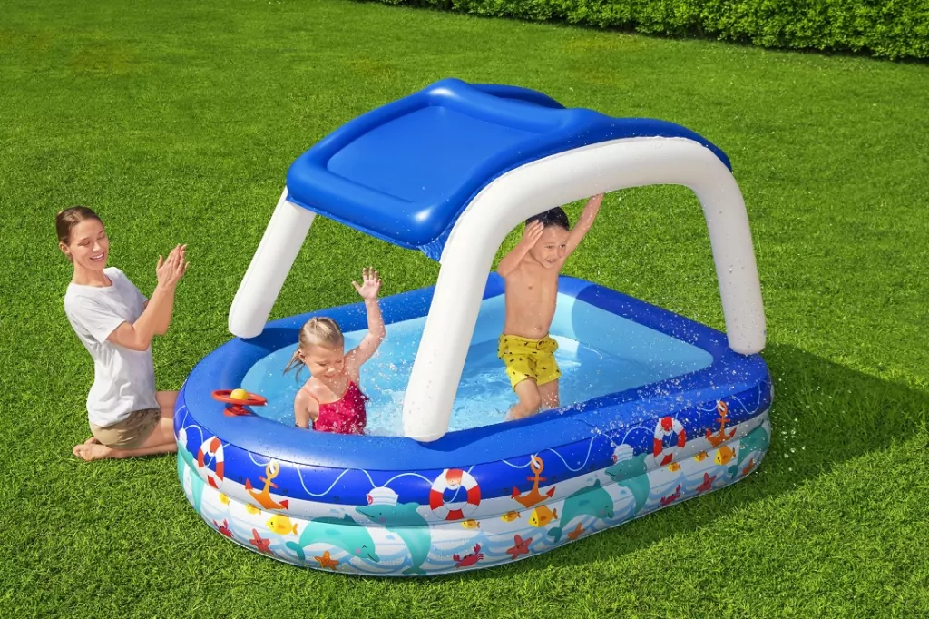 Basen dmuchany familijny z daszkiem Morski Kapitan 2.13m x 1.55m x 1.32m - tantis.pl