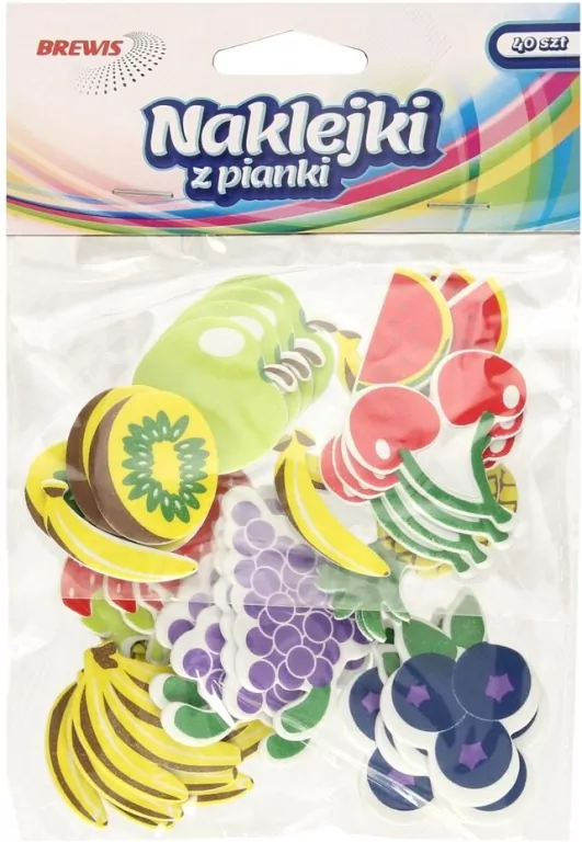 Naklejki z pianki owoce, 40 sztuk - tantis.pl