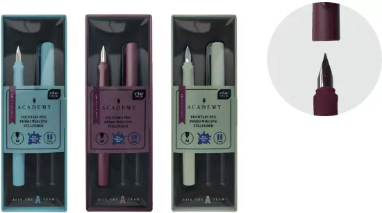 Zestaw pióro wieczne + 2 naboje w etui Academy mix