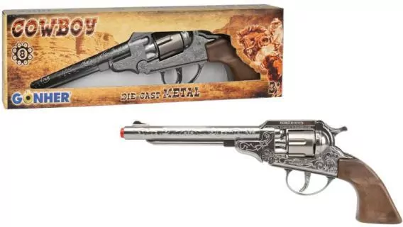 Rewolwer kowbojski metalowy 8 naboi - tantis.pl