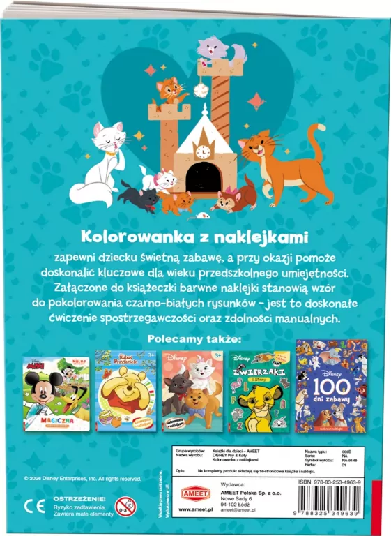 Disney Psy & Koty. Kolorowanka z naklejkami - tantis.pl