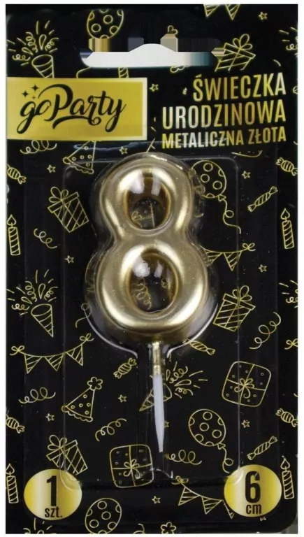 Świeczka urodzinowa 8 Metaliczna złota - tantis.pl