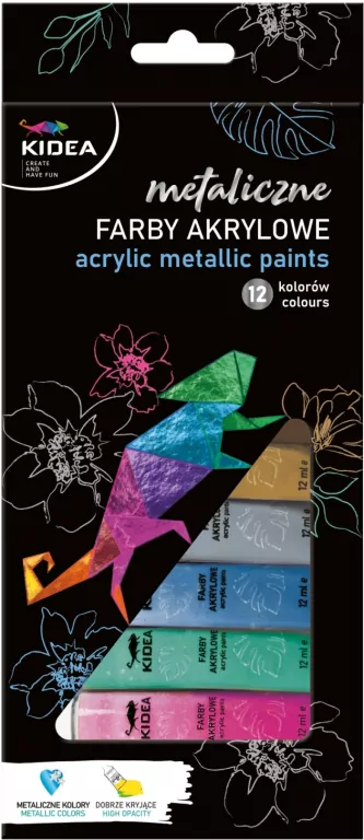 Farby akrylowe metaliczne 12x12ml KIDEA - tantis.pl