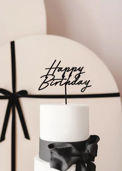 Topper na tort Happy Birthday czarny 16,5cm - tantis.pl