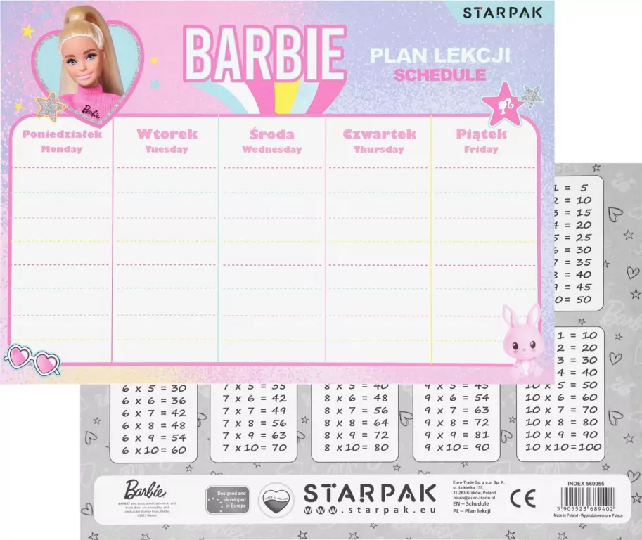 Plan lekcji z tabliczką mnożenia - tantis.pl