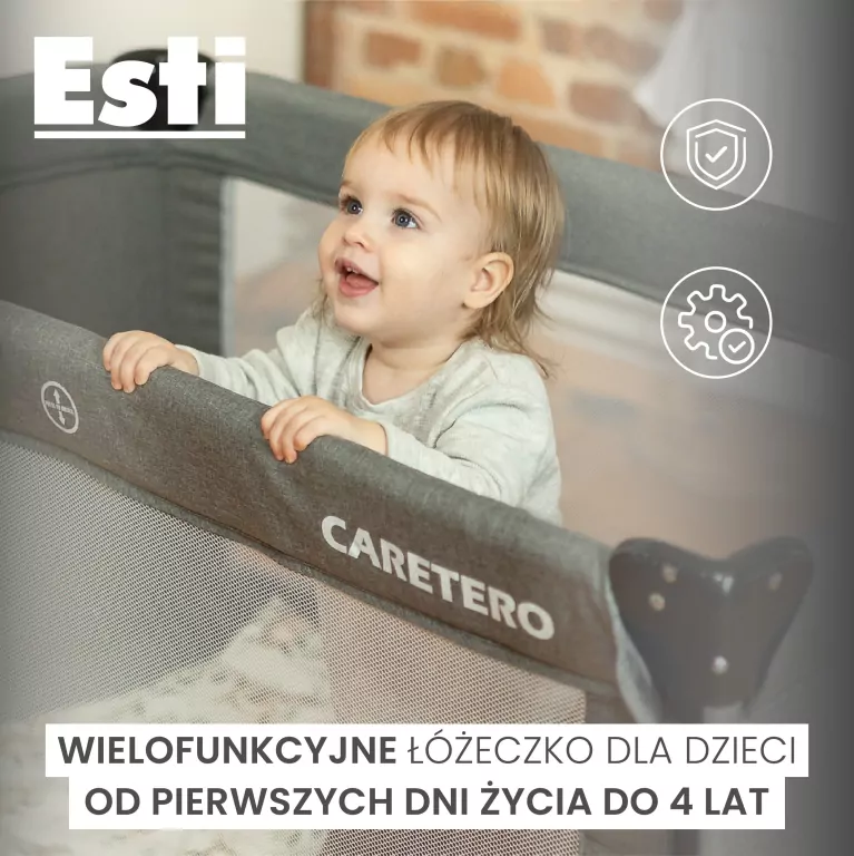 Caratero Łóżeczko turystyczne Esti opuszczany bok brązowe - tantis.pl