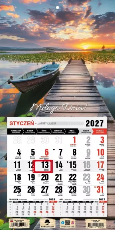 Kalendarz 2027 jednodzielny mini z magne. Mazury - tantis.pl