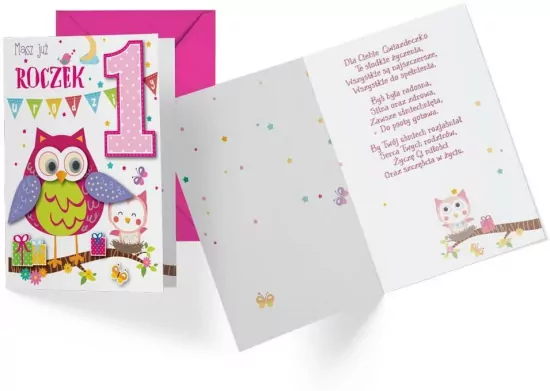 Karnet B6 roczek. Sowa, dziewczynka