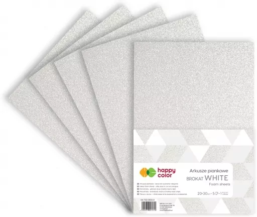 Happy Color. Arkusze piankowe brokat A4, białe - tantis.pl