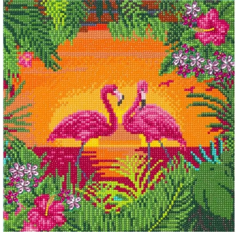 Obraz na płótnie 30x30cm z mozaiką Flamingi - tantis.pl
