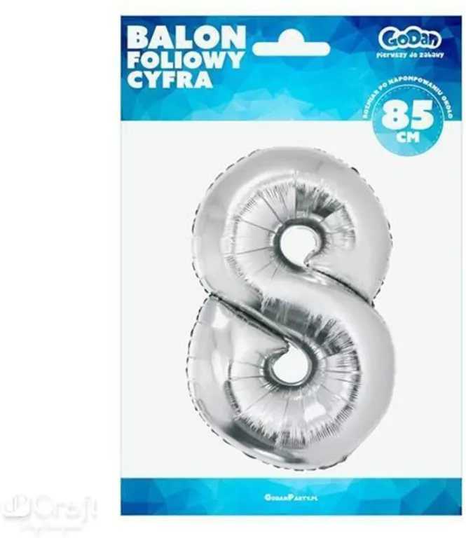 Balon foliowy cyfra 8 Beauty&Charm srebrna 92cm - tantis.pl