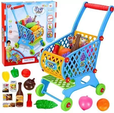 Wózek sklepowy z akcesoriami niebieski 46el 52cm - tantis.pl