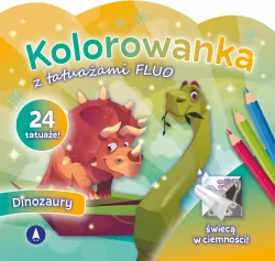 Kolorowanka z tatuażami fluo. Dinozaury