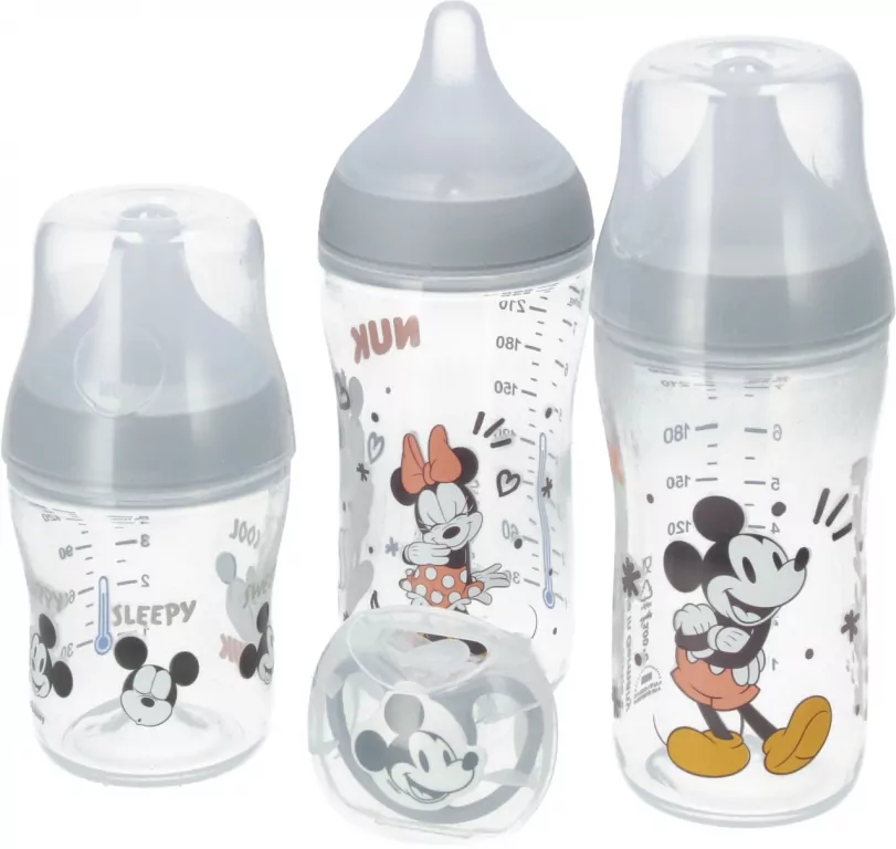 NUK. Perfect Match. Zestaw 4-częściow: 3 butelki, 1 smoczek. Mickie i Minnie - tantis.pl