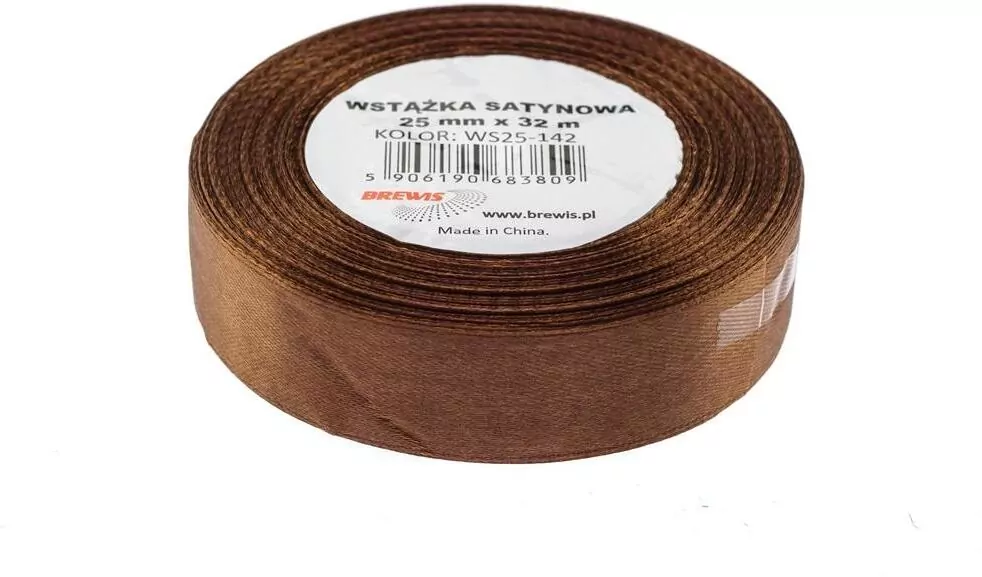 Wstążka satynowa. Brązowa 25mmx32m - tantis.pl