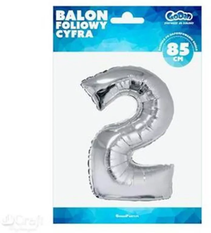 Balon foliowy cyfra 2 Beauty&Charm srebrna 92 cm - tantis.pl