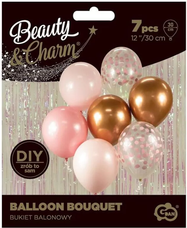 Bukiet balonowy Beauty&Charm. Różowo-miedziany 7 szt. 30 cm - tantis.pl