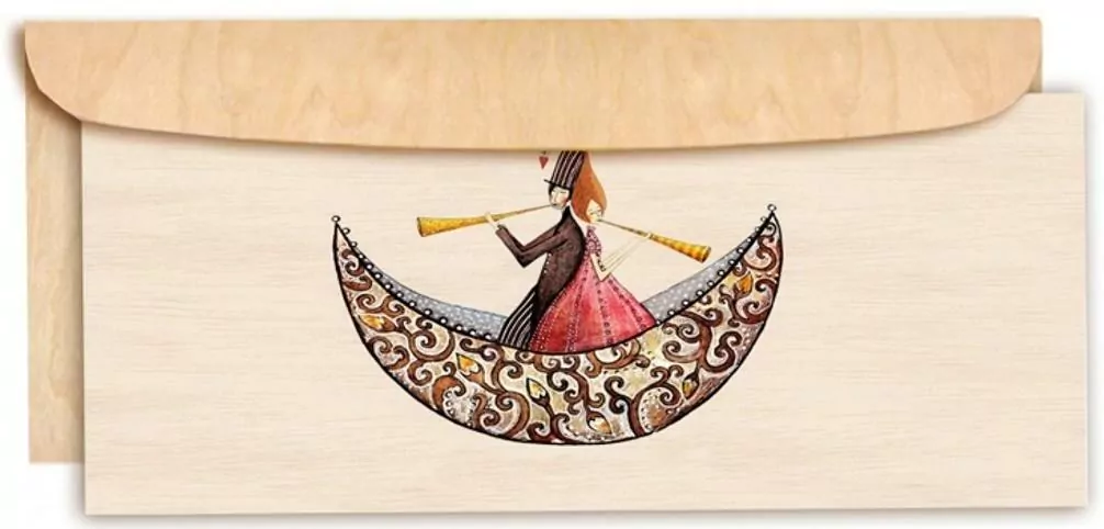 Karnet DL z drewnianą kopertą: Ślub łódka - tantis.pl