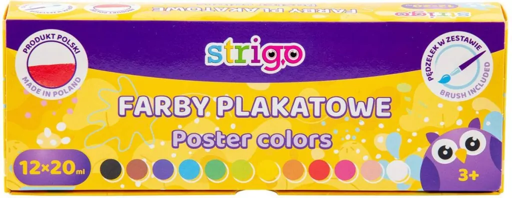 Farby plakatowe 12 kolorów STRIGO - tantis.pl