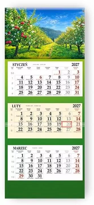 Kalendarz 2027 trójdzielny Jabłonie - tantis.pl