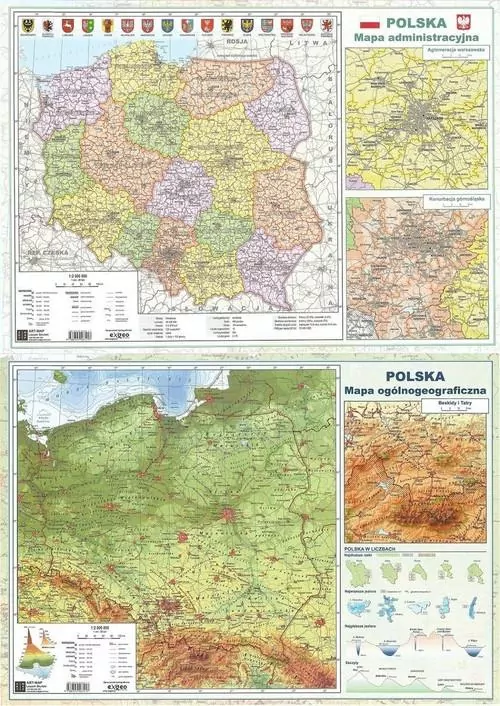Podkładka dwustronna na biurko A2 Polska ogólnogeograficzna/administracyjna - tantis.pl