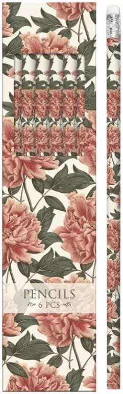 Ołówki ozdobne, piwonie. Zestaw 6 sztuk - tantis.pl