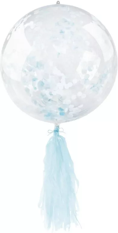 Balon PVC z konfetti i frędzlami niebieski - tantis.pl