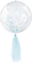 Balon PVC z konfetti i frędzlami niebieski