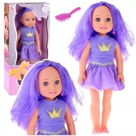 Lalka w sukience z koroną długie włosy fiolet 38cm - tantis.pl