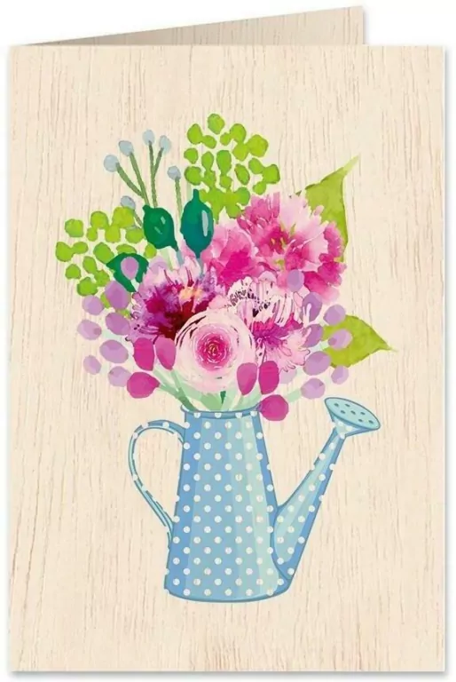 Karnet drewniany C6 + koperta. Kwiaty w konewce - tantis.pl